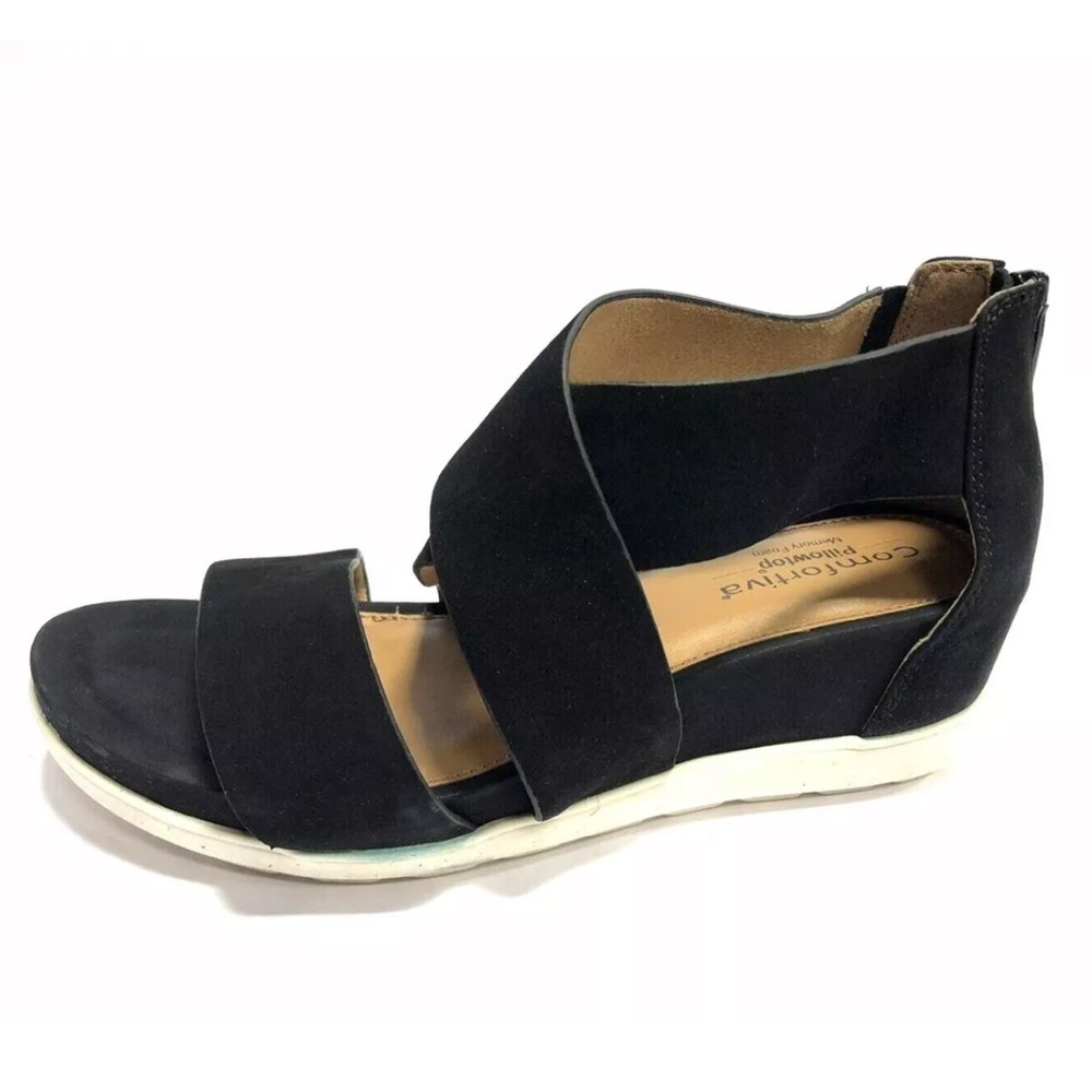 Comfortiva Women’s Pacifica Black Strappy Wedge Sandals, Size 6.5 Wide.